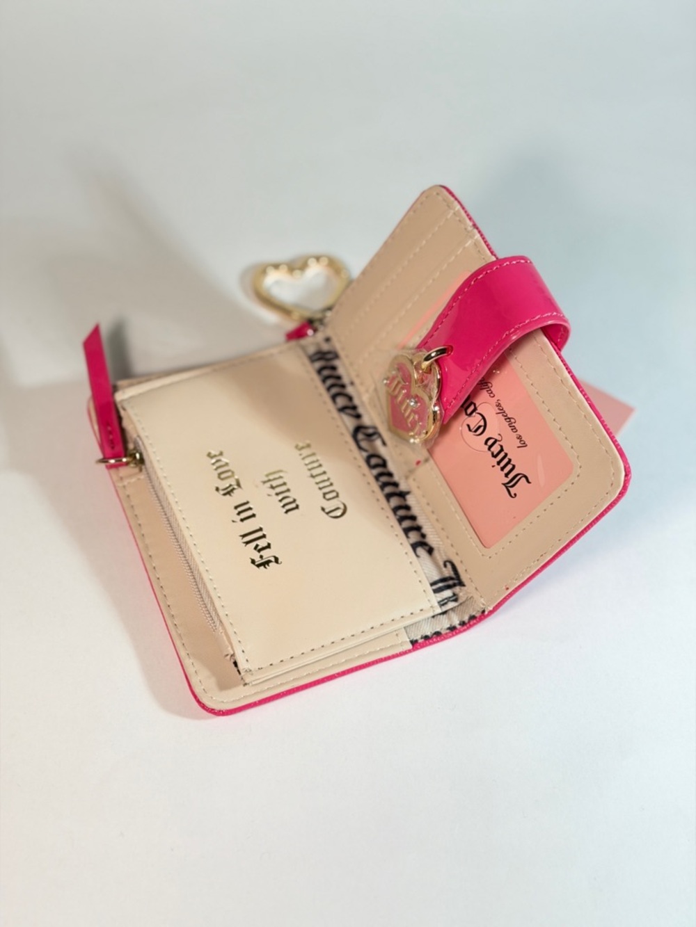 Juicy Couture Bright Pink Embossed Zip Card Holder with Heart Keyring - Picture 2 of 6
